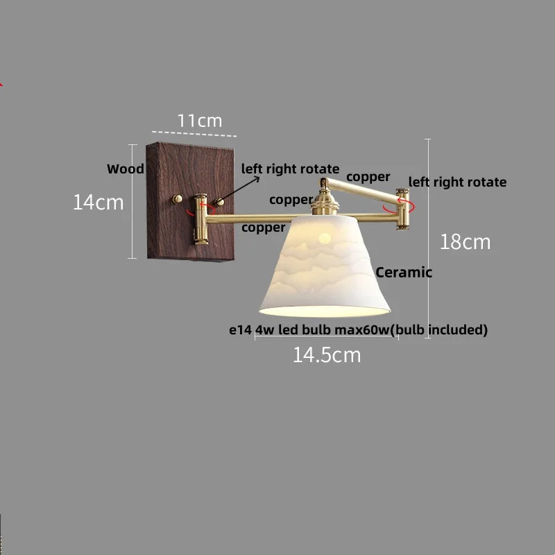 Wood Swing Arm LED Wall Light - Rotatable Bedroom Balcony Bedside Lamp
