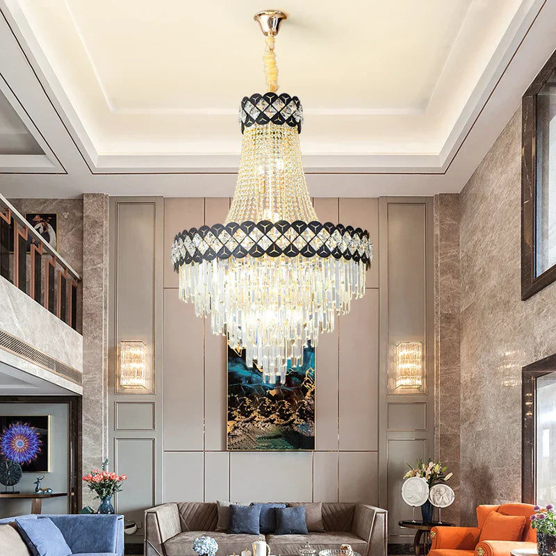 Crystal Chandelier Spiral Staircase Living Room Lamp Texture Design
