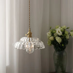 Walnut LED Glass Flower Pendant Light Fixture Adjusts Wire Modern Dining Bathroom