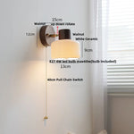 White Flower Ceramic LED Wall Sconce with Wood Base and Copper Rotate
