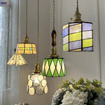 LED Glass & Wood Pendant Lamp Vintage Copper Hanging Lights