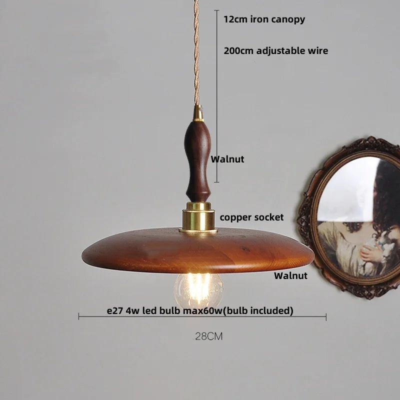 Walnut Wood LED Pendant Light, Modern Nordic Hanging Lamp for Home Decor