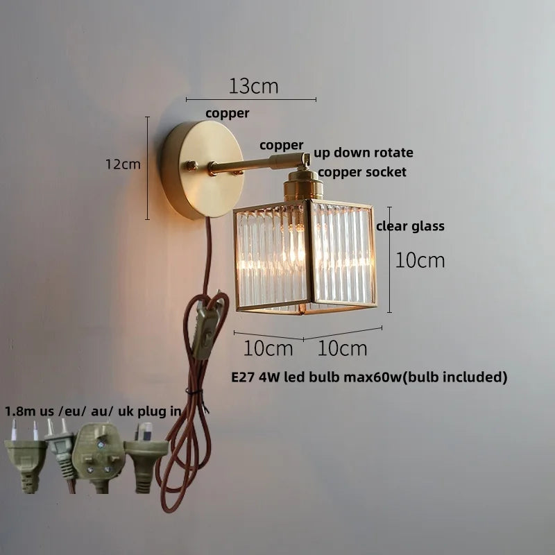 Glass LED Wall Light with Pull Chain Switch, Rotating Japanese Style Bedside Lamp