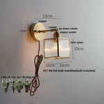 Glass LED Wall Light with Pull Chain Switch, Rotating Japanese Style Bedside Lamp