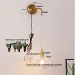 Copper LED Glass Wall Sconce with Pull Chain Switch for Living Dining Room