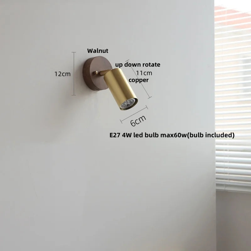 Walnut Wood LED Wall Light with Pull Chain Switch & Clear Glass Sconce