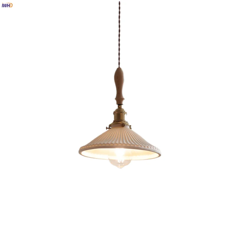 Ceramic LED Pendant Lights with Ash Wood Nordic Design