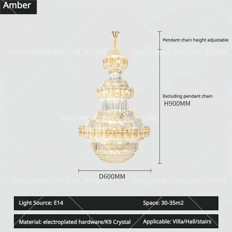 Crystal Chandelier: Villa High Living Room Luxury Lighting