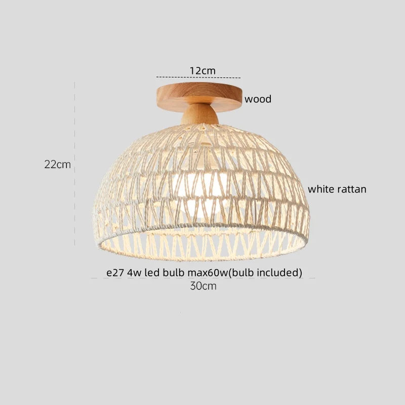 LED Wicker Wood Ceiling Lights Modern Style Hallway Nordic Luminaria