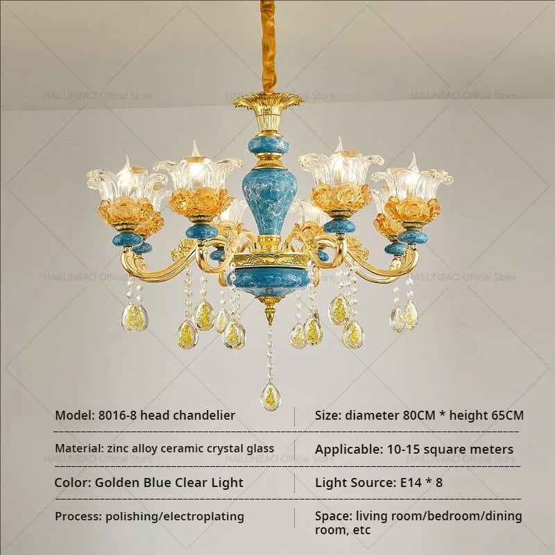 Luxury Ceramic Crystal Chandelier for Living Room, Bedroom, and Restaurant