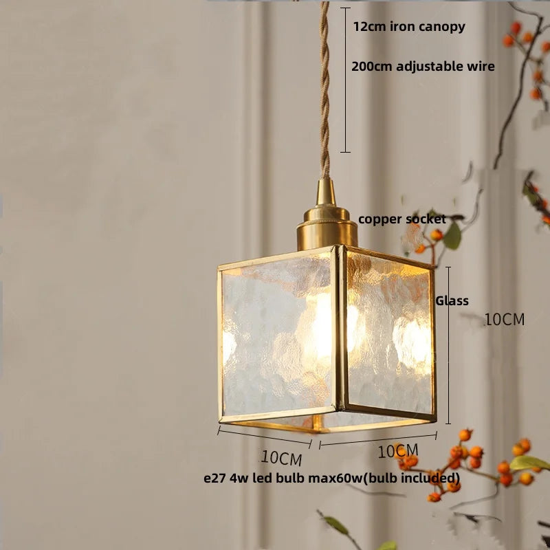 Afralia™ Glass Brass Pendant Lamp, Adjustable Loft LED Light for Kitchen Bar Balcony