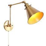 Vintage Iron Gold LED Wall Lamp with Long Arm and Pull Chain Switch