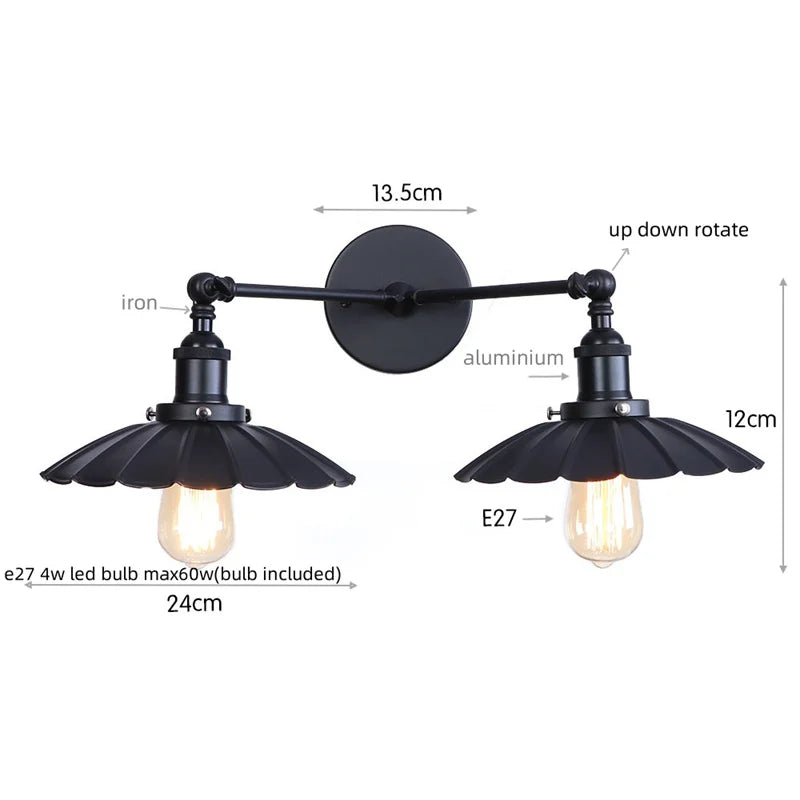 Adjustable Rustic LED Wall Lamp Antique Industrial Style Iron Vintage Lightings
