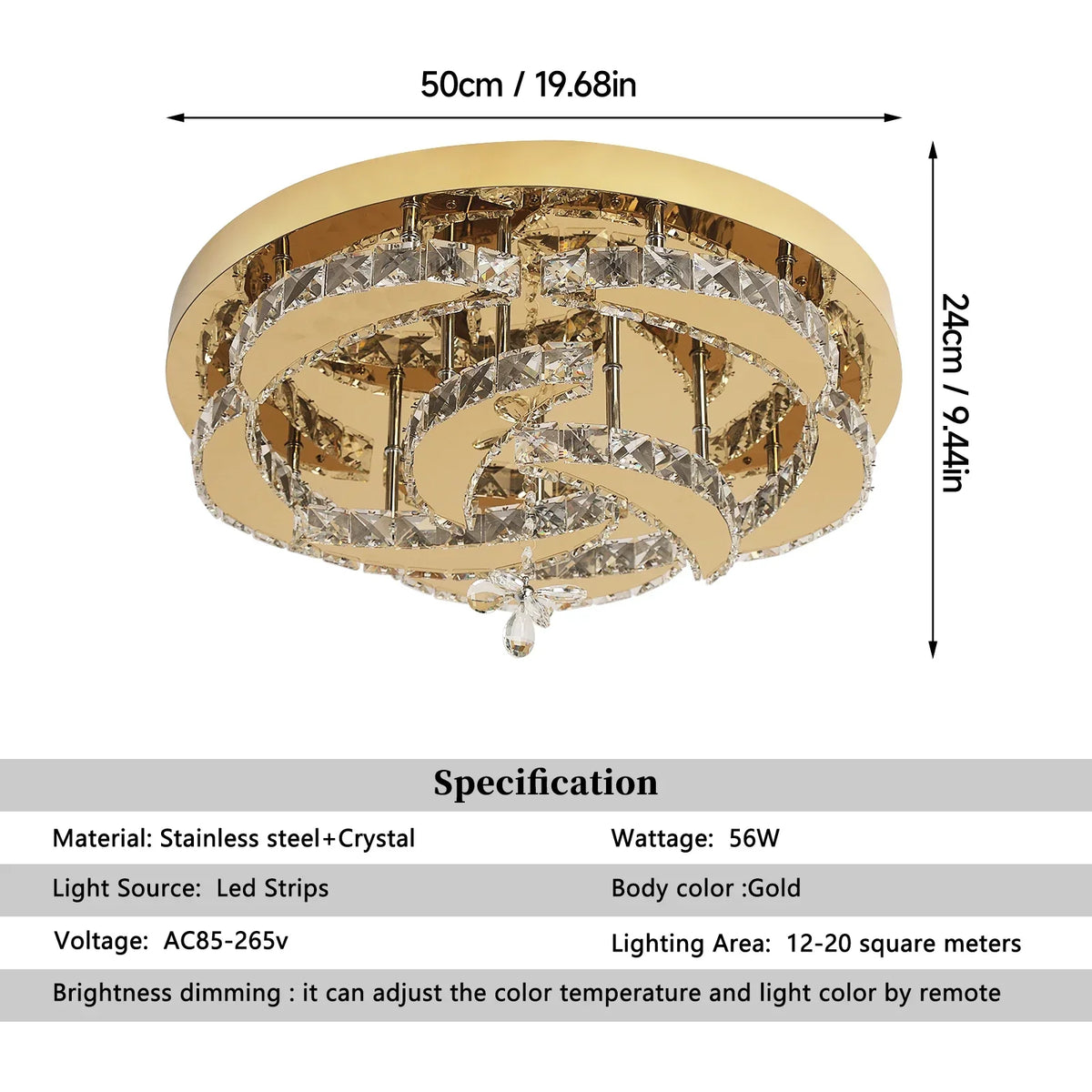 Crystal Drop Chandelier Ceiling Light with RC Dimming for Modern Home Decor