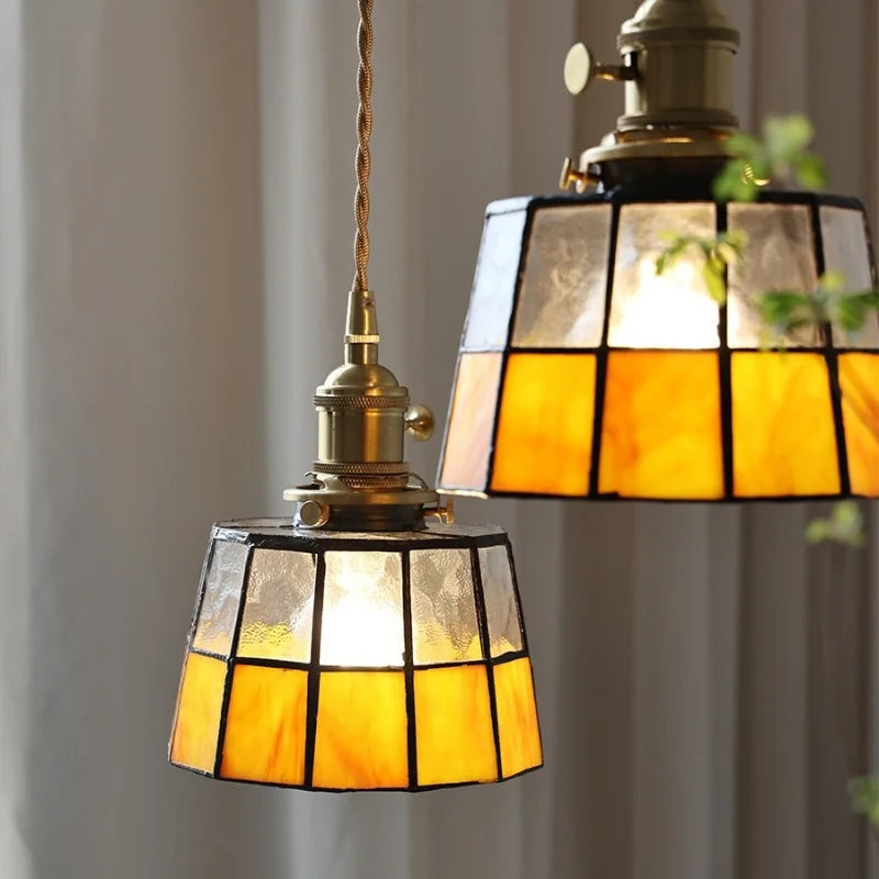 Brass LED Pendant Light with Adjustable Glass & Wood Hang Lamp