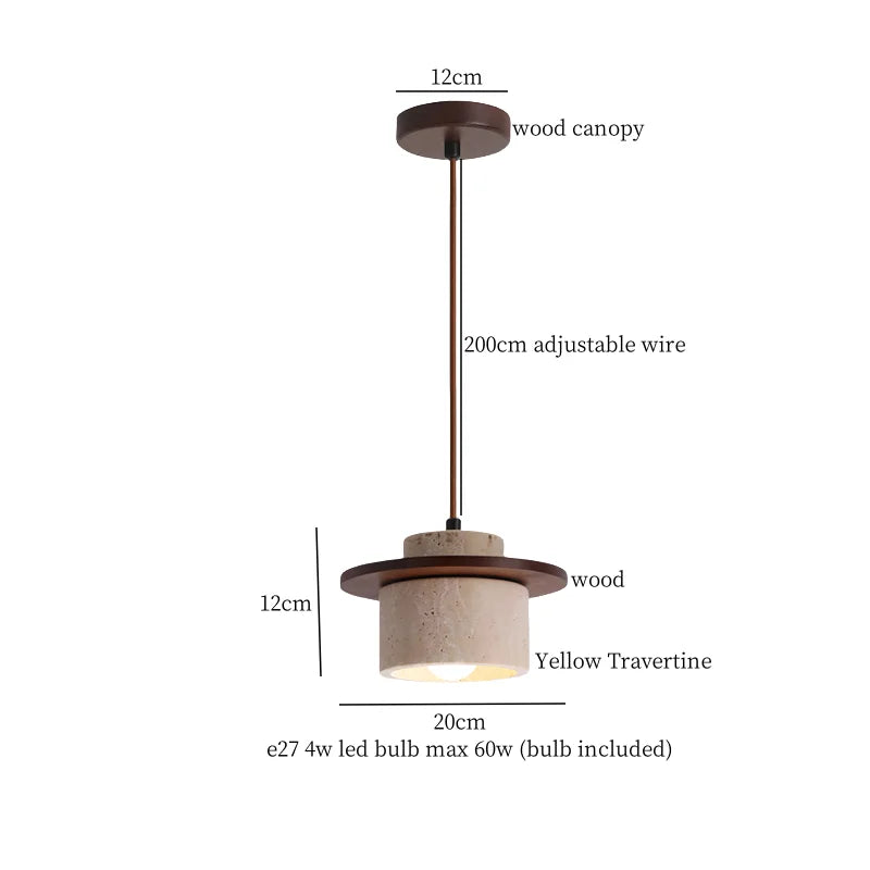 Yellow Travertine Stone LED Pendant Light for Bedside Living Room Decor