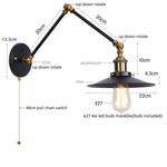 Black Iron LED Wall Light Fixture Industrial Vintage Adjustable Long Arm