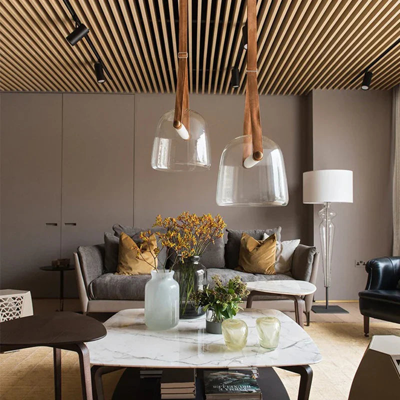 Glass Pendant Chandelier: Modern Leather Belt Luxury LED Lighting for Home Decor