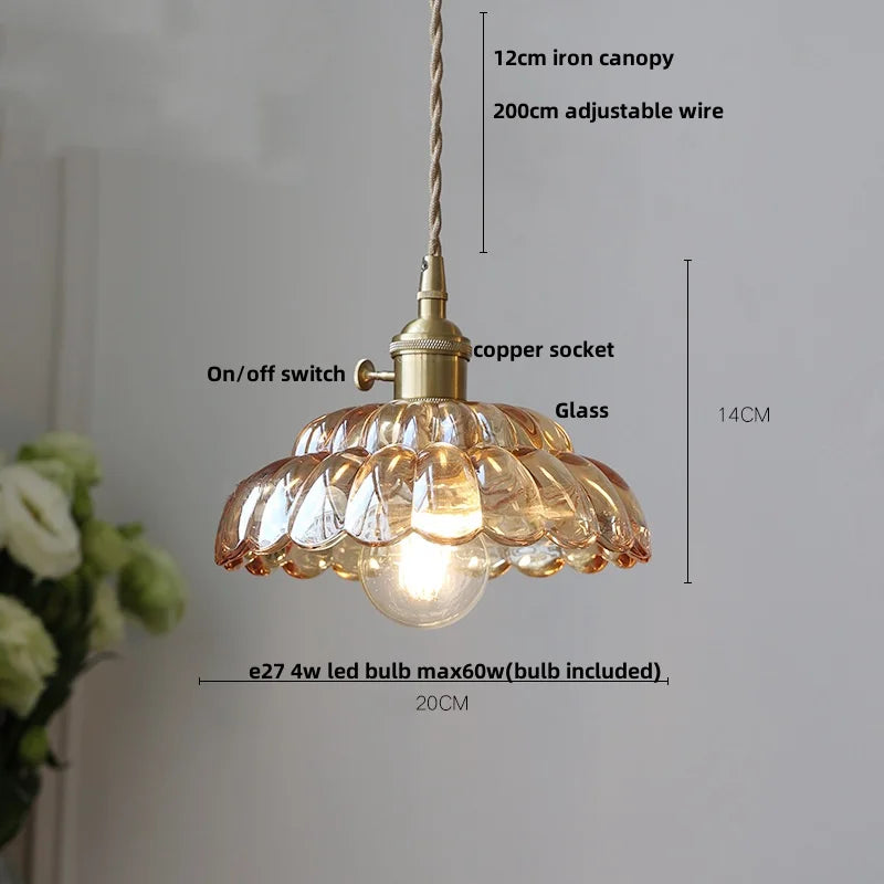 Walnut LED Glass Flower Pendant Light Fixture Adjusts Wire Modern Dining Bathroom