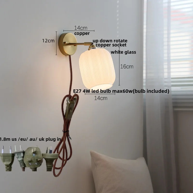 White Glass LED Wall Light | Modern Rotate Plug-In Sconce Lampara De Pared