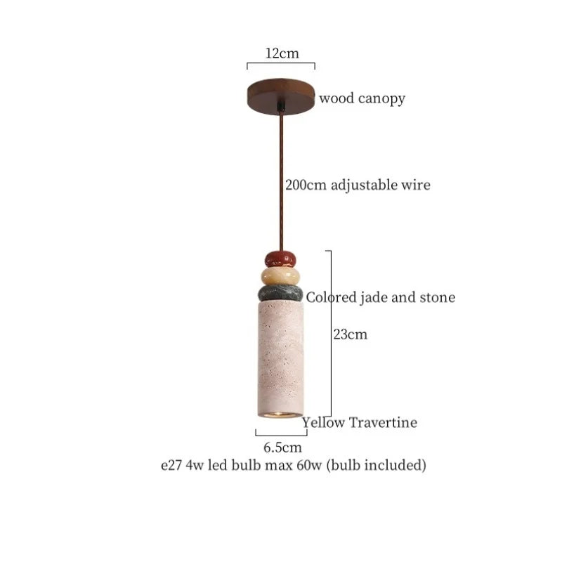Yellow Travertine Stone Glass LED Pendant Lamp for Children's Room and Living Space