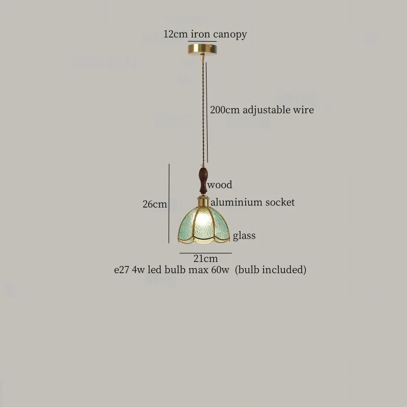 Afralia™ Green Glass LED Pendant Lights American Vintage Hanging Lamp