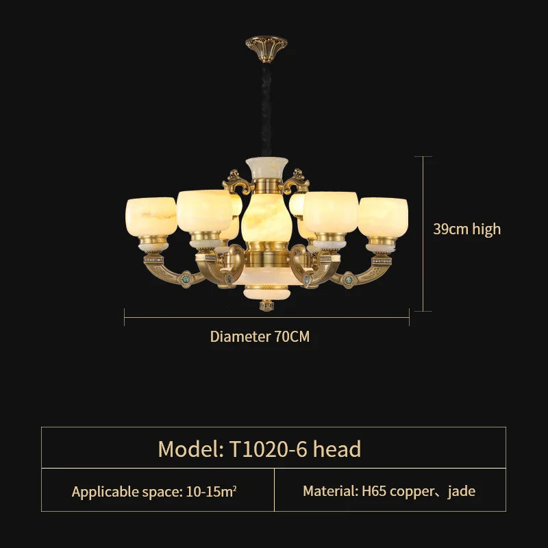 All Copper Jade Chinese Chandelier: Modern & Simple Living Room Lighting