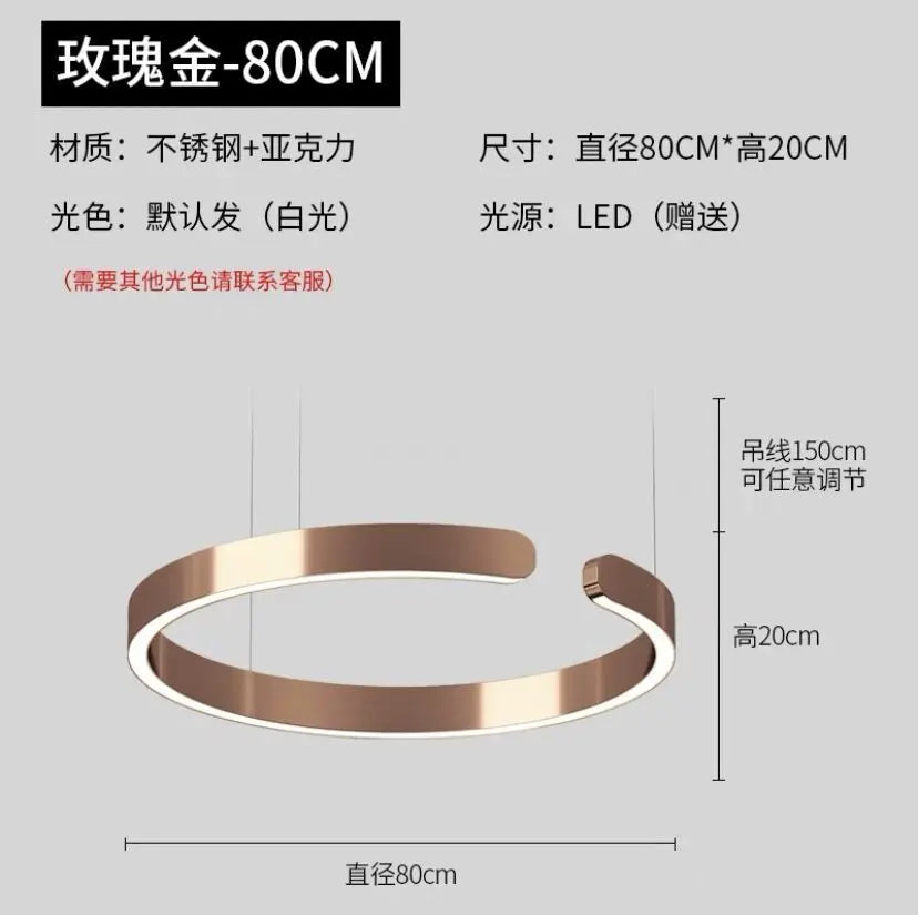 Rose Gold C-Shaped Pendant Light for Luxury Home Dining Room Hall