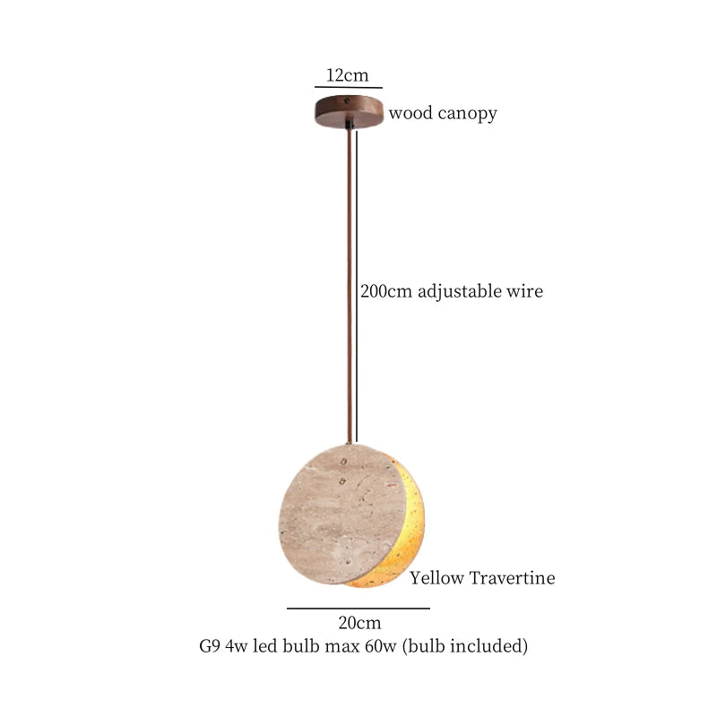 Afralia™ LED Hanging Pendant Light Mid-Century Modern Yellow Travertine Wood Living Room