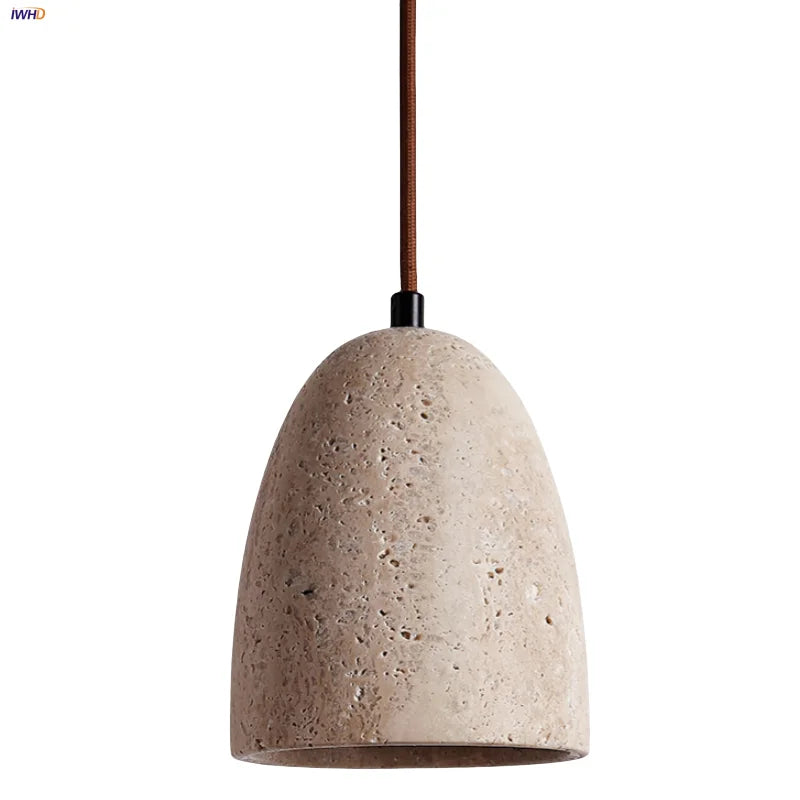 LED Pendant Lamp Yellow Travertine Japanese Style Adjustable Hanging Light