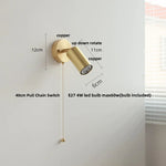 Walnut Wood LED Wall Lights Bedroom Copper Rotate Glass Pull Chain Switch