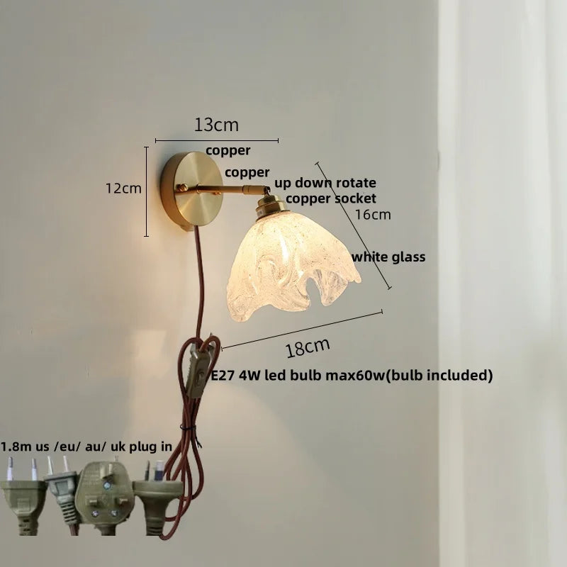 White Glass LED Wall Light | Modern Rotate Plug-In Sconce Lampara De Pared