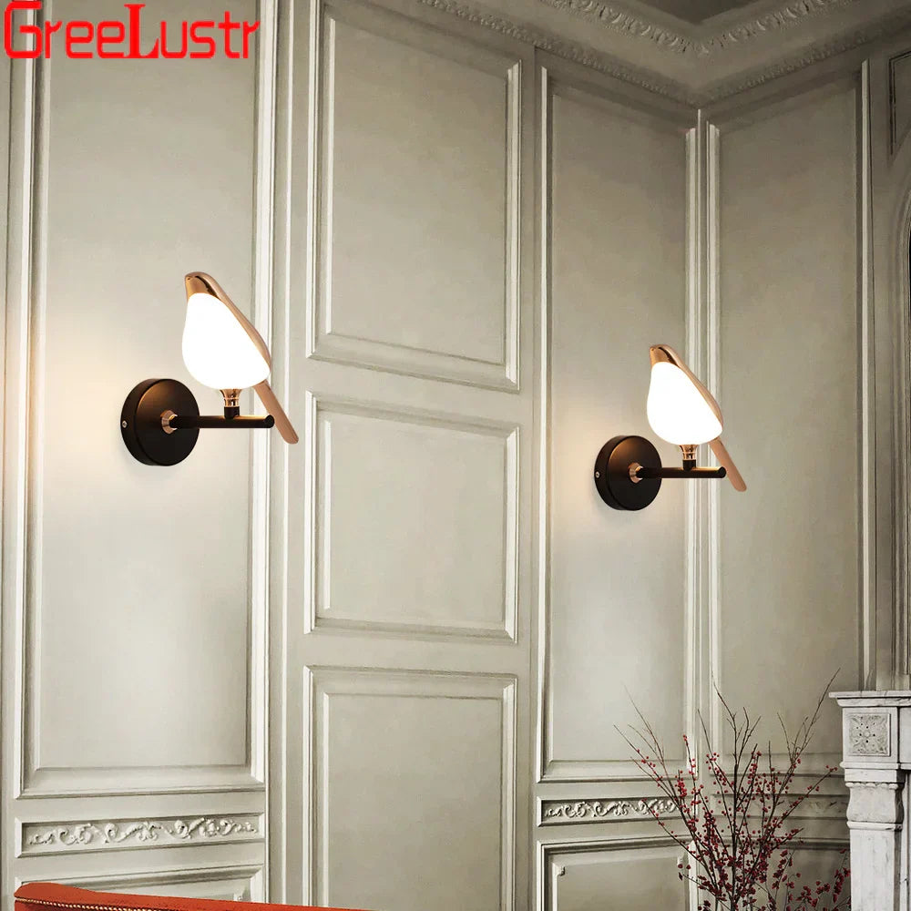 Rose Gold Nordic Bird LED Wall Sconce for Bedroom & Hallway Decor