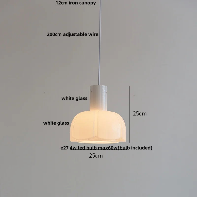 White Glass LED Pendant Light Nordic Modern Adjustable Hanging Light