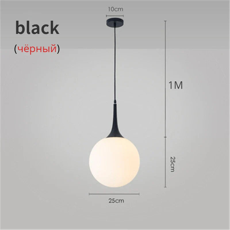 Glass Ball LED Pendant Lights for Modern Living Room, Black/White Horn Fixtures
