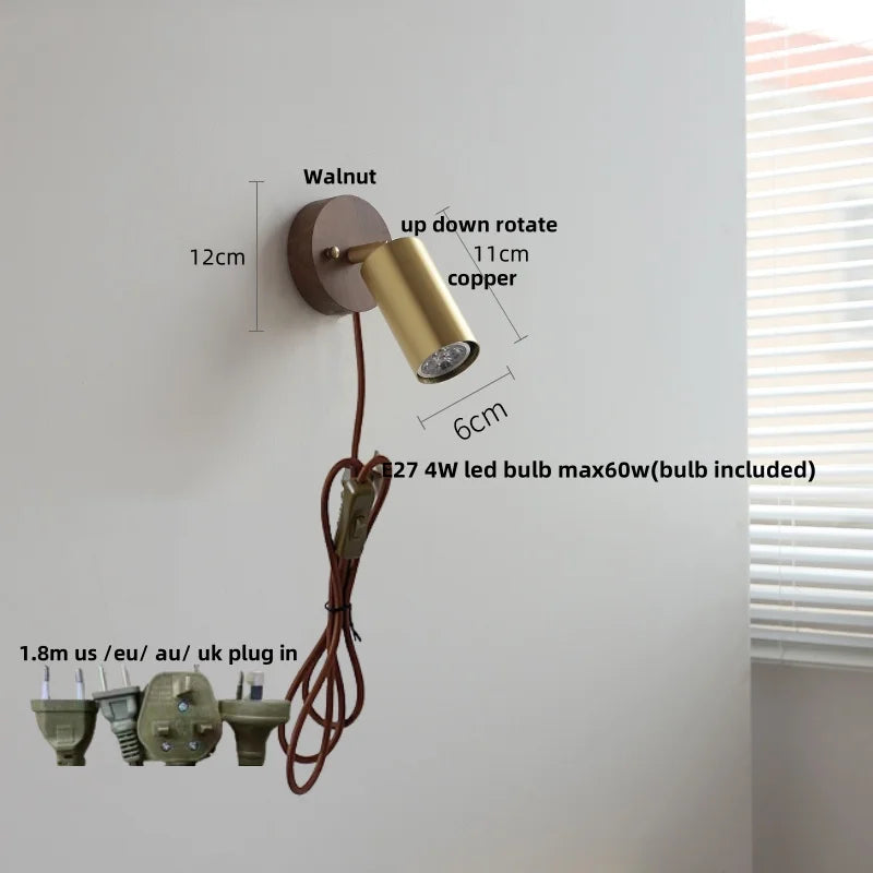Nordic Copper Lampshade LED Wall Sconce with Pull Chain Switch