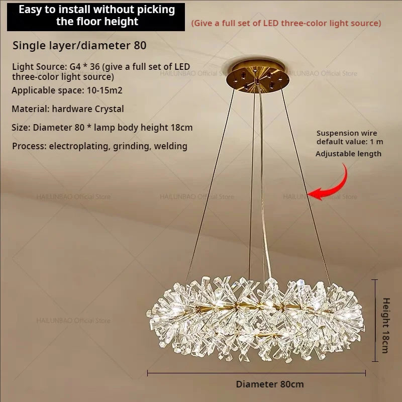 Crystal Chandelier for Living and Dining Room High-End Elegant Bedroom Lighting