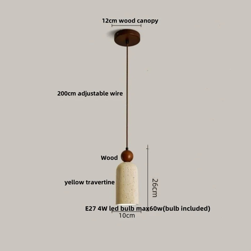 Yellow Travertine Wood Wire Adjustable LED Pendant Lights Modern Nordic Living Room