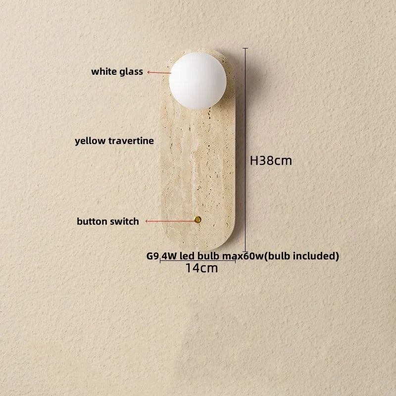 Yellow Cave Stone LED Wall Lights for Modern Spaces, Glass Globe Sconce.