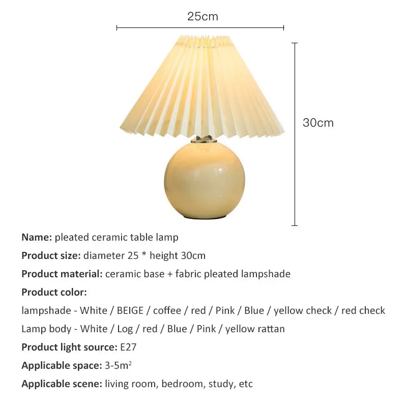 Nordic Ceramics Table Lamp - Modern Desk Light with Pleated Lampshade for Cozy Home Lighting