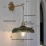 Amber Vintage LED Wall Light Glass Copper Pull Chain Switch Hallway Lamp