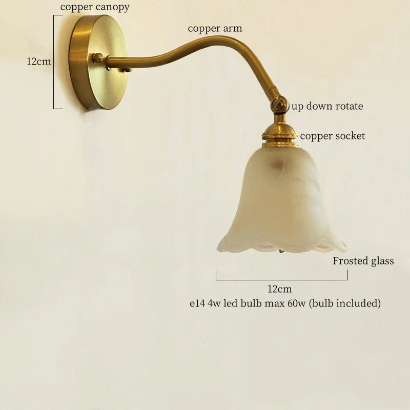 Afralia™ Glass LED Wall Light Fixture Bedroom Stair Living Room Bedside Lamp Vintage Copper