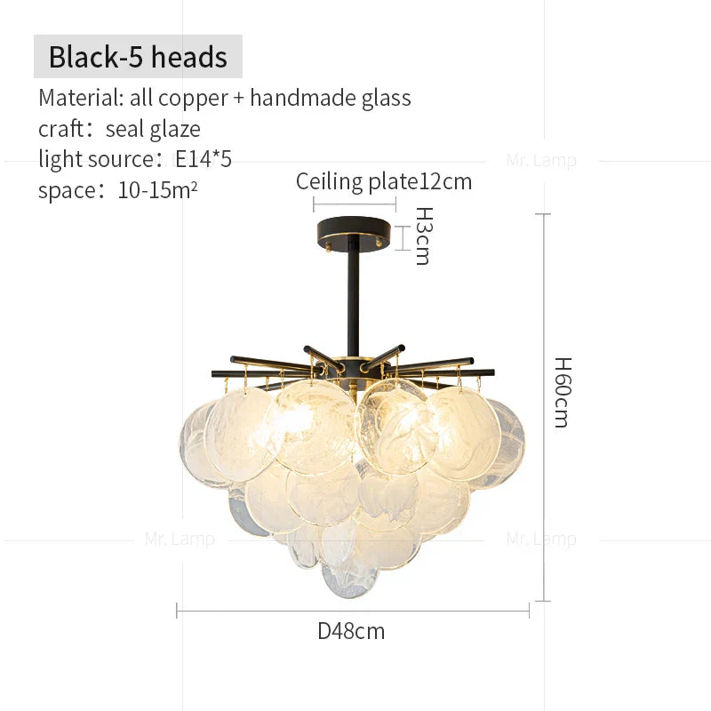Modern Black Gold All-Copper Chandelier for Living Room Restaurant Nordic Minimalist
