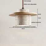 Yellow Travertine Wood Base LED Pendant Lights - Modern Adjustable Hanging Lamp