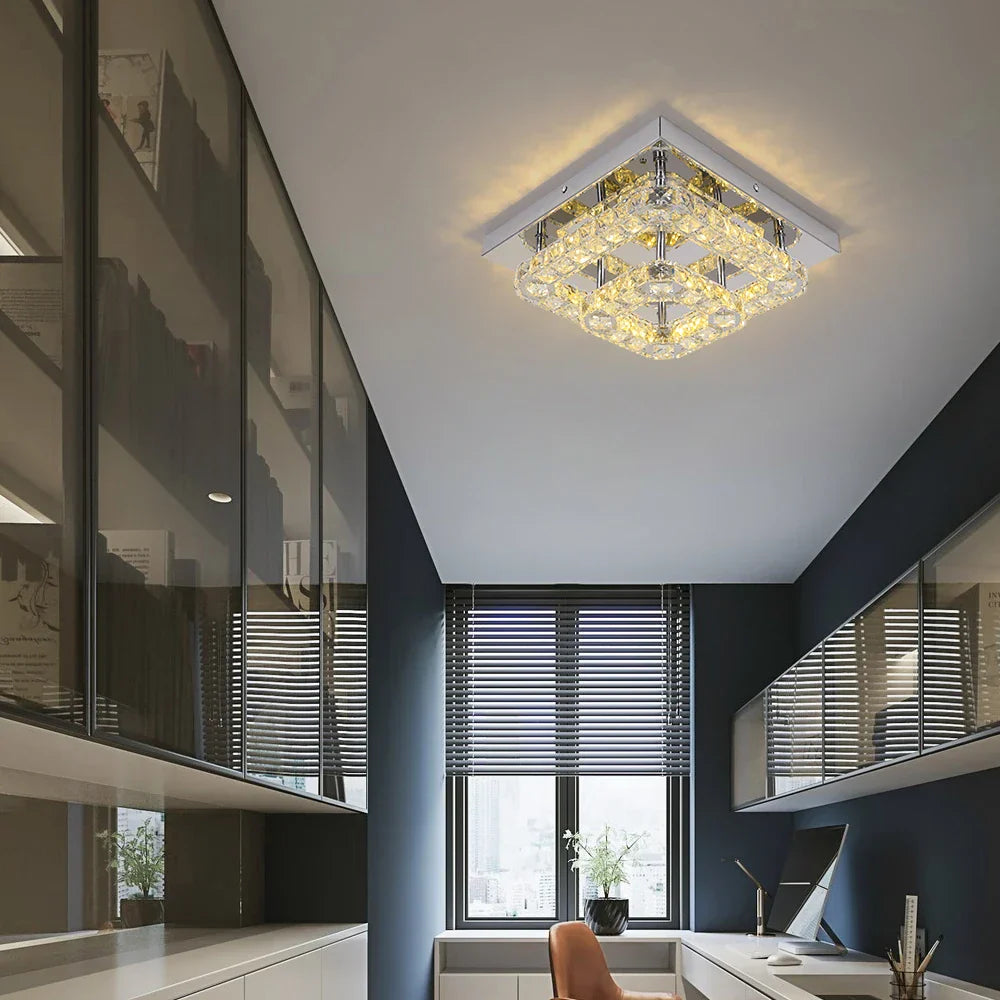 Crystal LED Square Chandelier Ceiling Lamp for Bedroom Living Room Home Decor