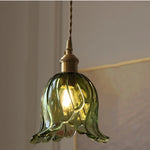 Nordic Green Glass LED Pendant Lamp for Dining Room, Adjustable Modern Stair Hanging Light