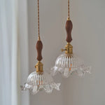 Afralia™ Modern Walnut Wood LED Pendant Lights with Glass Flower Shade