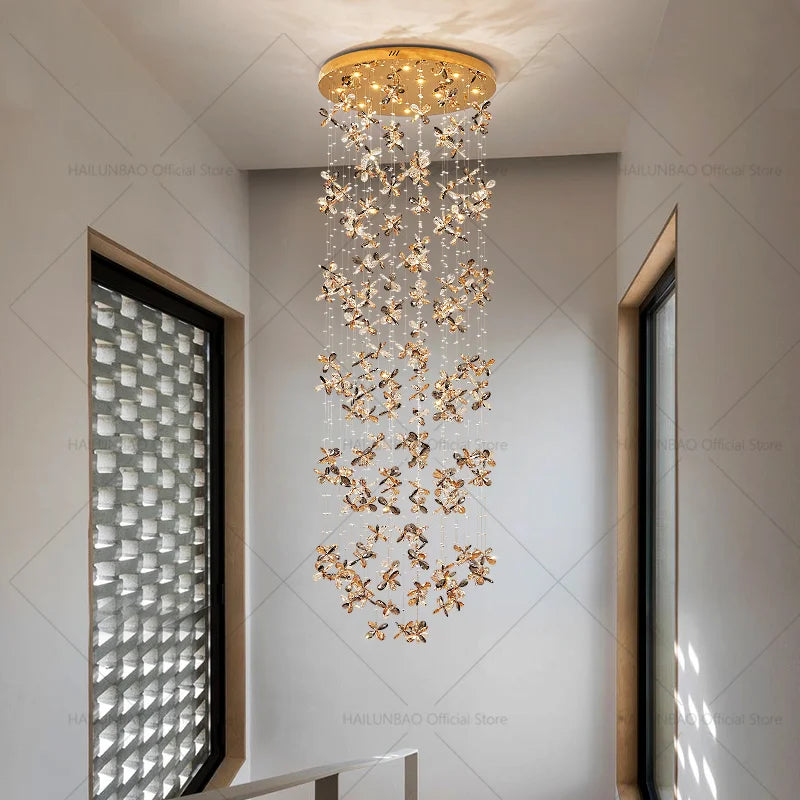 Crystal Staircase Chandelier | Modern Elegant Loft Villa Lighting Fixture