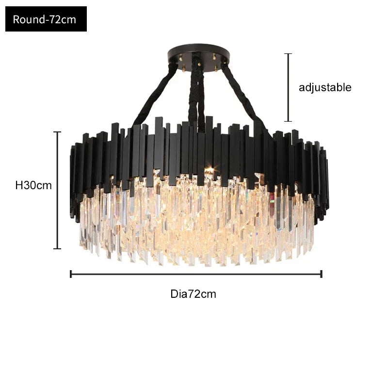 Oval LED Crystal Chandelier: Modern Black Pendant Light for Living Room, Bedroom, Dining Room