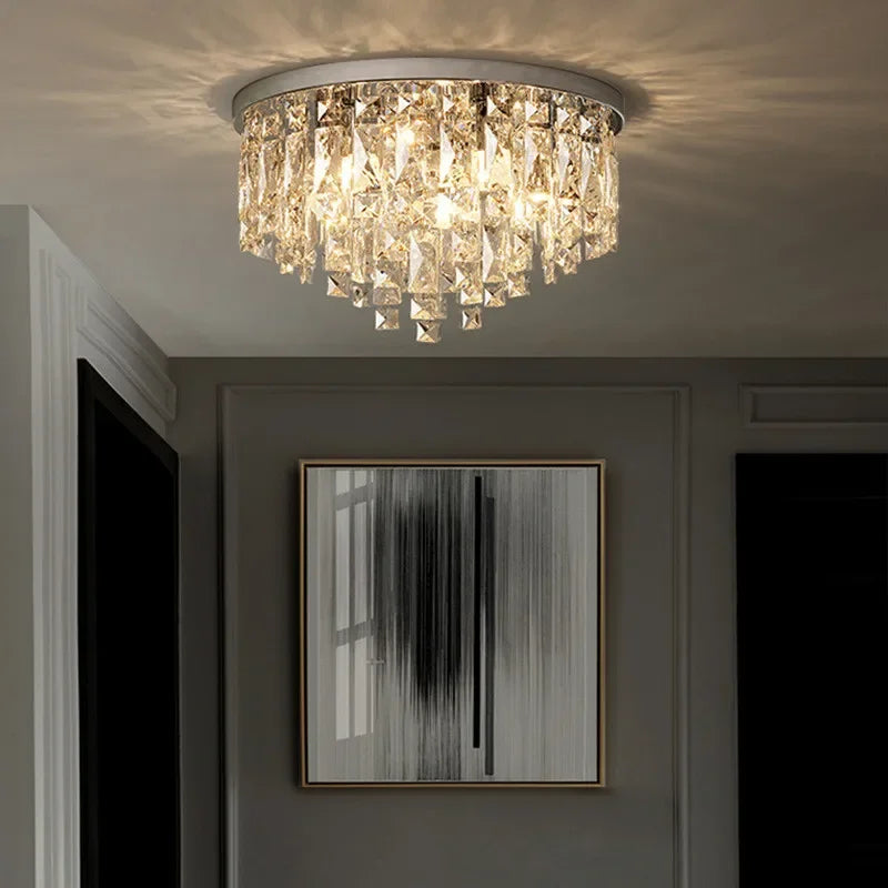 Crystal Steel LED Ceiling Chandelier, Modern Art Deco Lighting Fixture